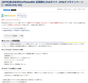 【フナコシ】高感度ELISAキット 20％オフキャンペーン